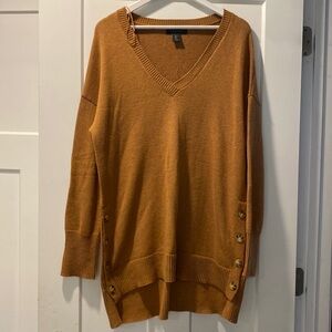 Tahari Tunic V-Neck Hi-Lo Sweater with Beautiful Tortoiseshell Button Accents